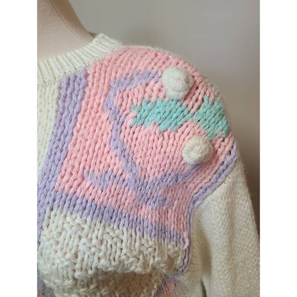 Vintage 90s pastel bauble bobble knit sweater with floral details Large - Picture 3 of 6